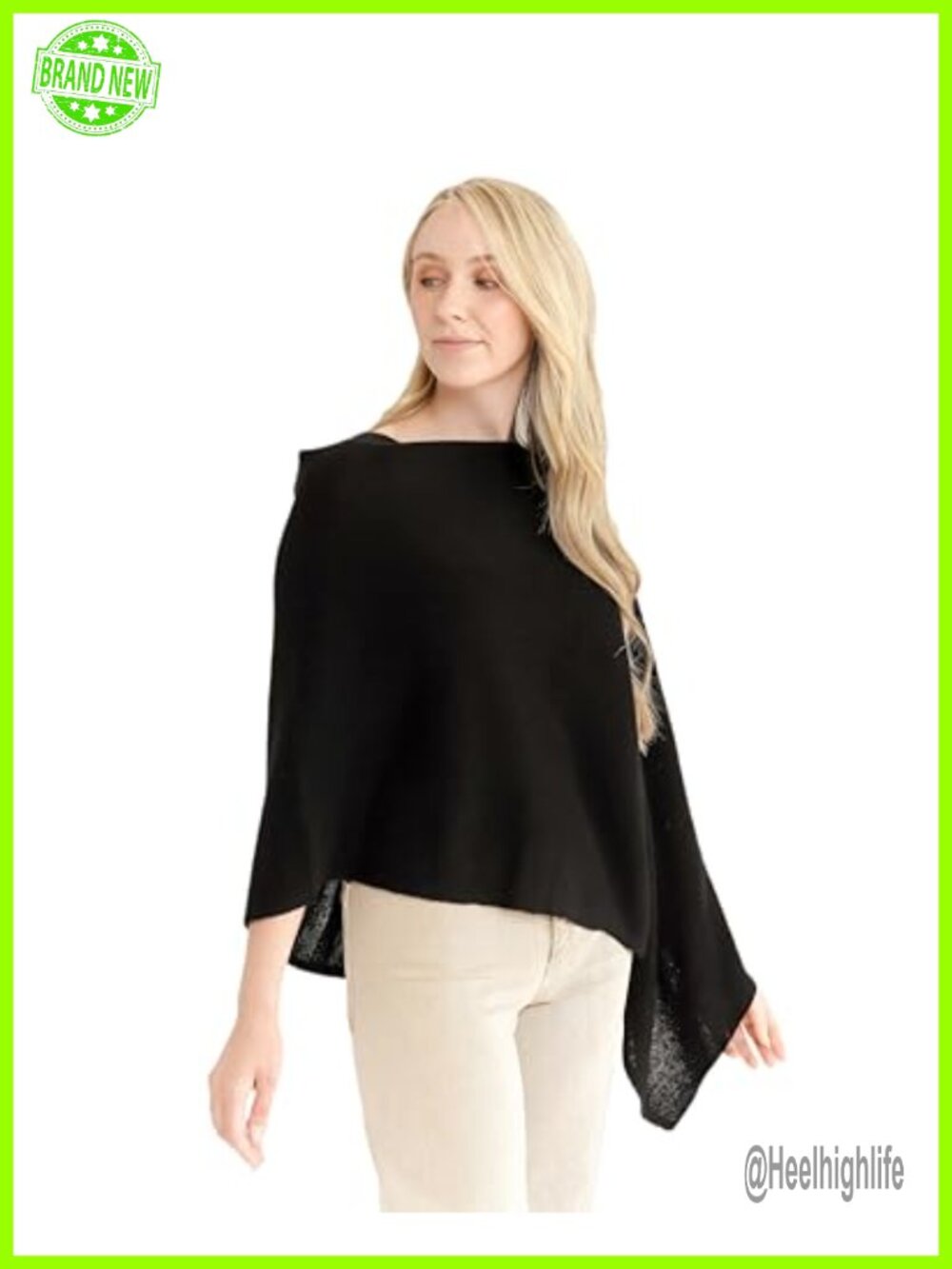 100% Cashmere Poncho Wrap Dress Topper One Size Shawl Cape
